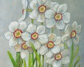 Holiday Original Floral Painting on Flat Canvas Panel/Narcissus