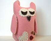 Owl Love You Always, Wool Valentine Gift , Pink Stuffed Animal with Hearts