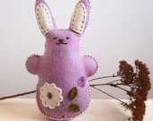 Easter Bunny Rabbit, Purple Wool Felt, Waldorf Toy, Hand Stitched Stuffed Animal, Spring Flowers