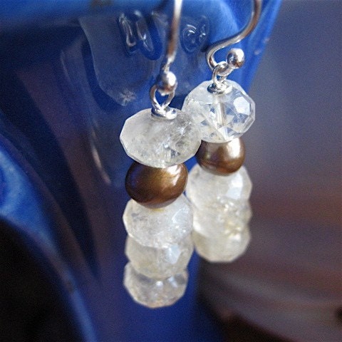 Sparkling Citrine and Freshwater Pearl Stack Earrings