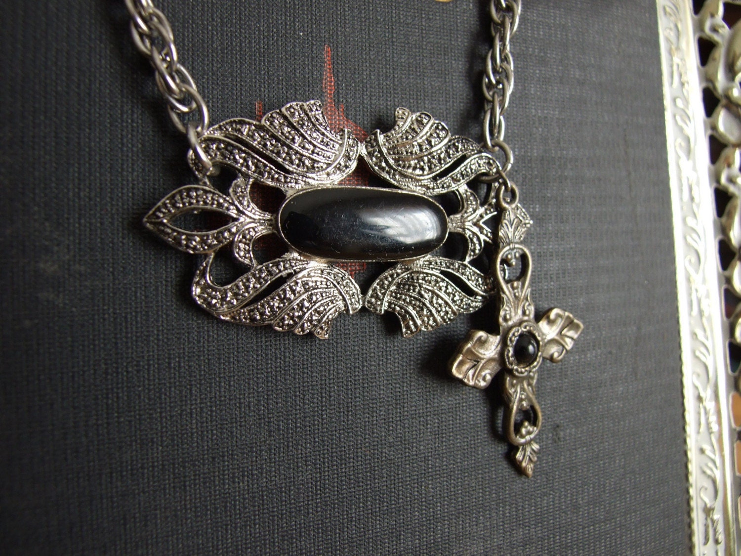 Silver and Black Revamped Vintage Necklace