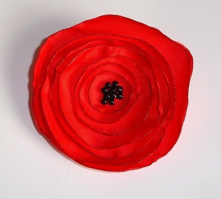 Pretty
 Red Poppy Fabric Flower Corsage - Hand Made