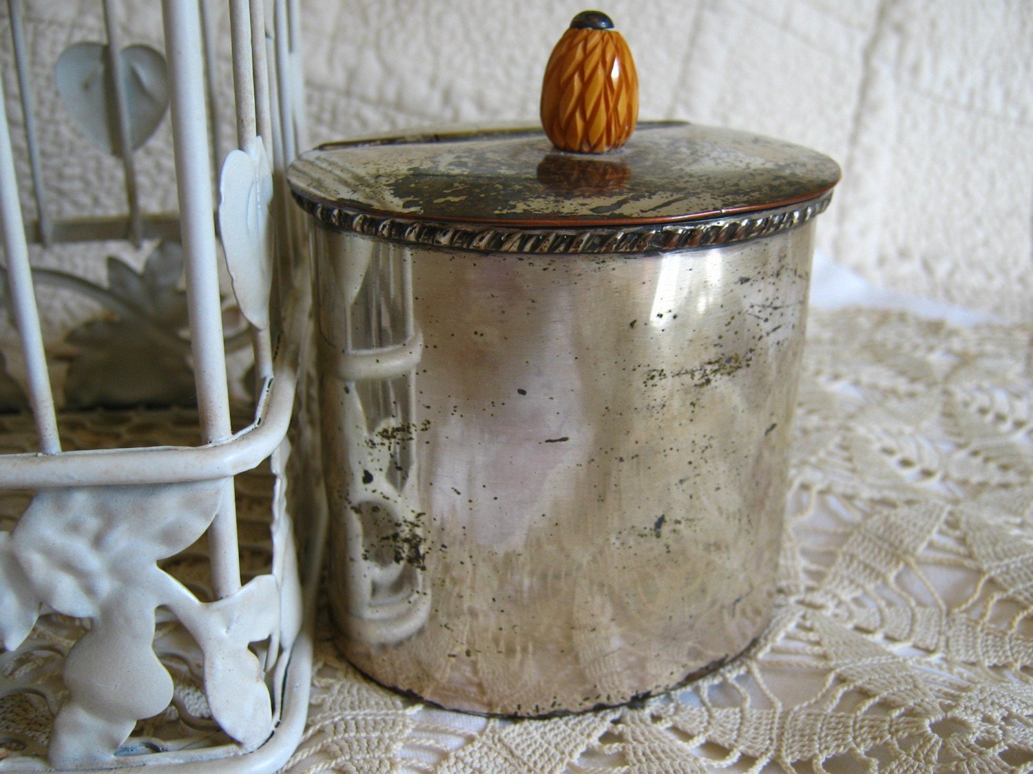 Vintage, Silver Hinged Container, Shabby Chic, Paris Apartment, Cigarette Holder