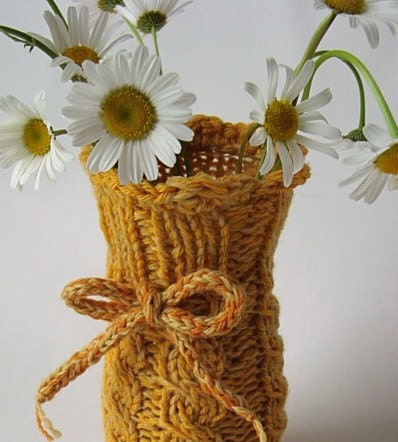 Knit Wool Vase Cozy - Classic Cables - Sunny Yellow