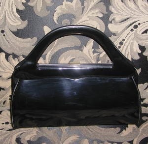 Black patent sculptural vintage handbag