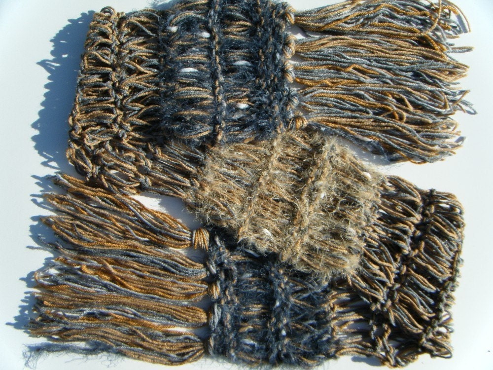 Man Scarf - Caramel and Steel, He'll Look Great in Denim Blue Jeans with This Handknit Scarf that You'll Want to Borrow