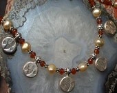 Carnelian and Pearl Charm Necklace