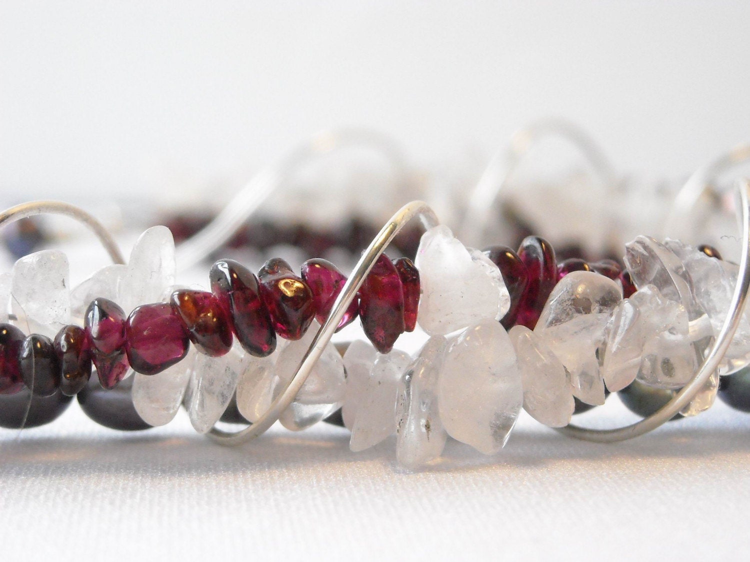 SHOW STOPPER - Garnet, Clear Quartz, Pearl and Sterling Silver Necklace