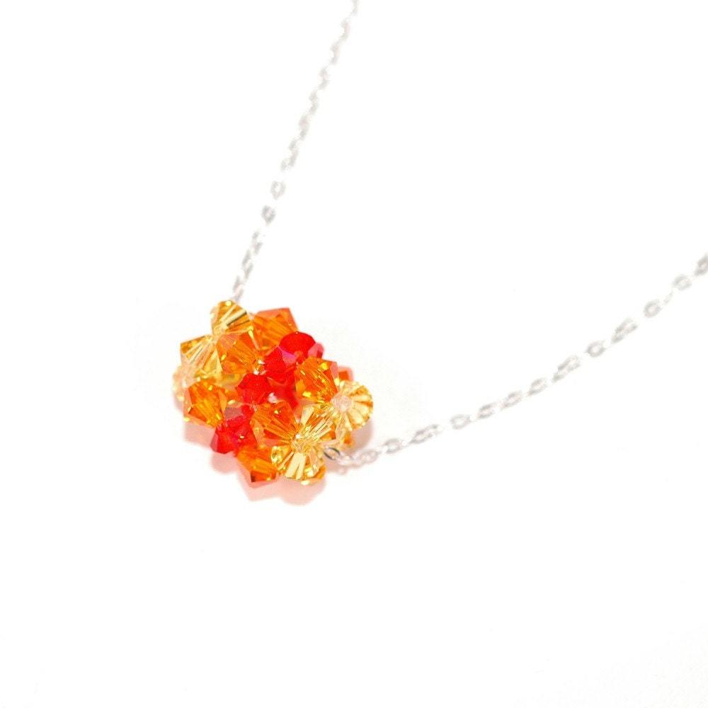 Tiny Orange Fire Beaded Bead Necklace