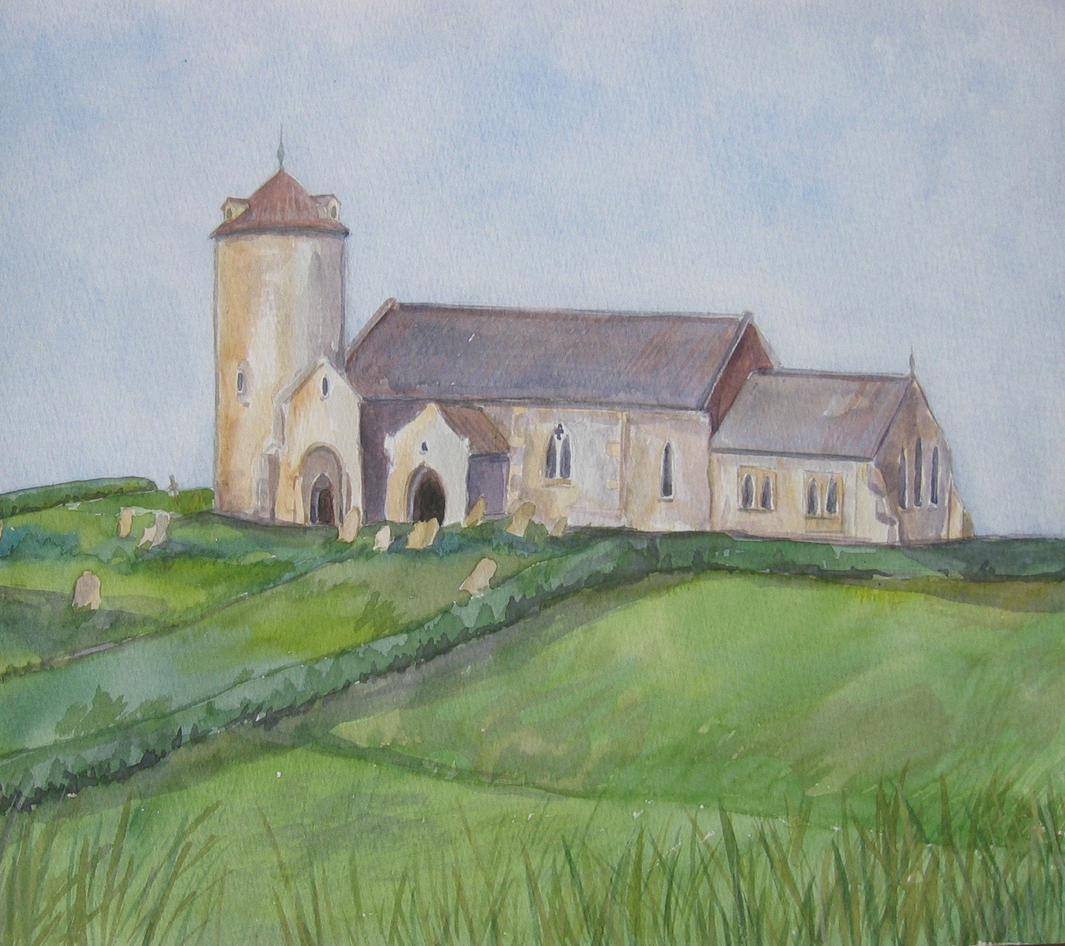 Church on a hill - Original Watercolour painting