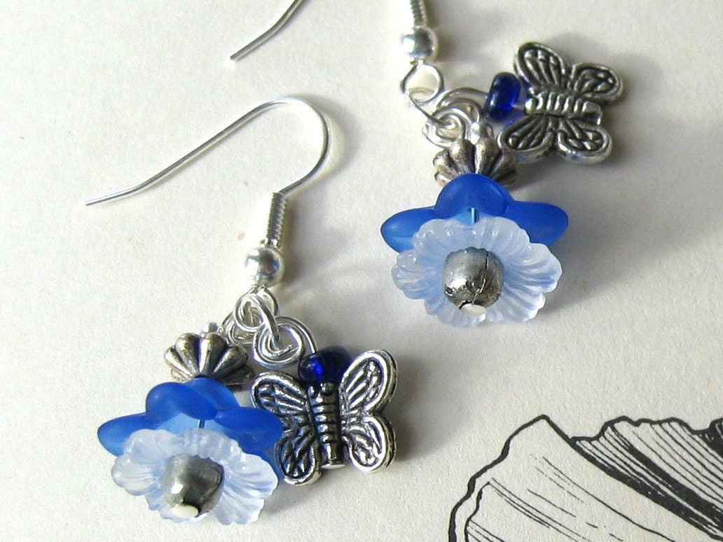 Blue Lace Butterfly Earrings