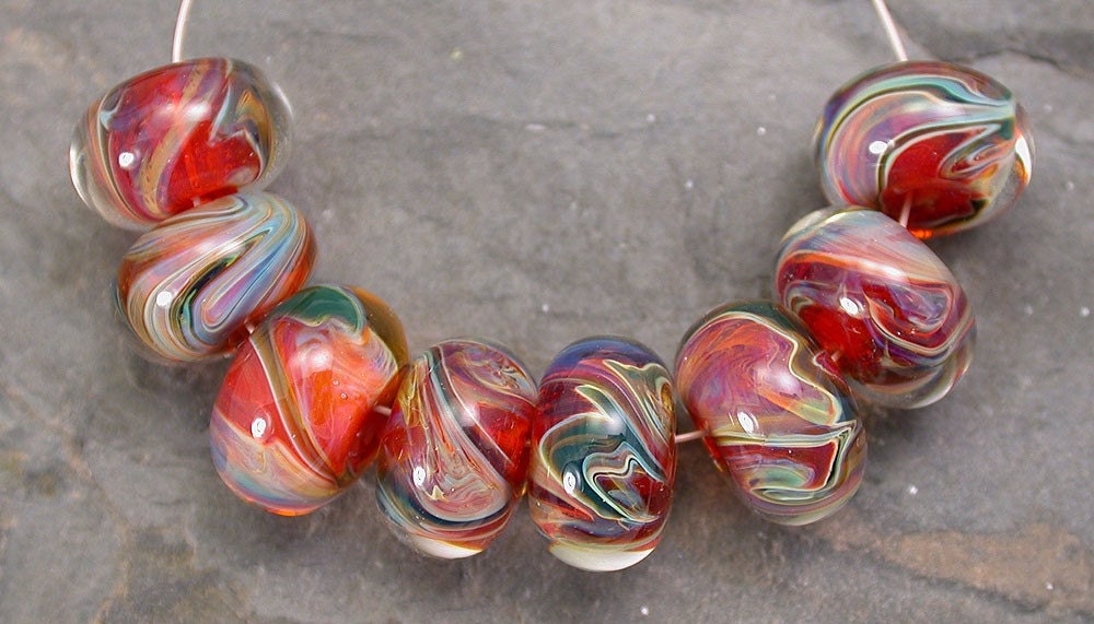 Strawberry Fields Boro Lampwork Glass Bead Set