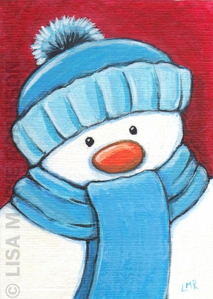 Original acrylic ACEO - Christmas Snowman - Xmas ART