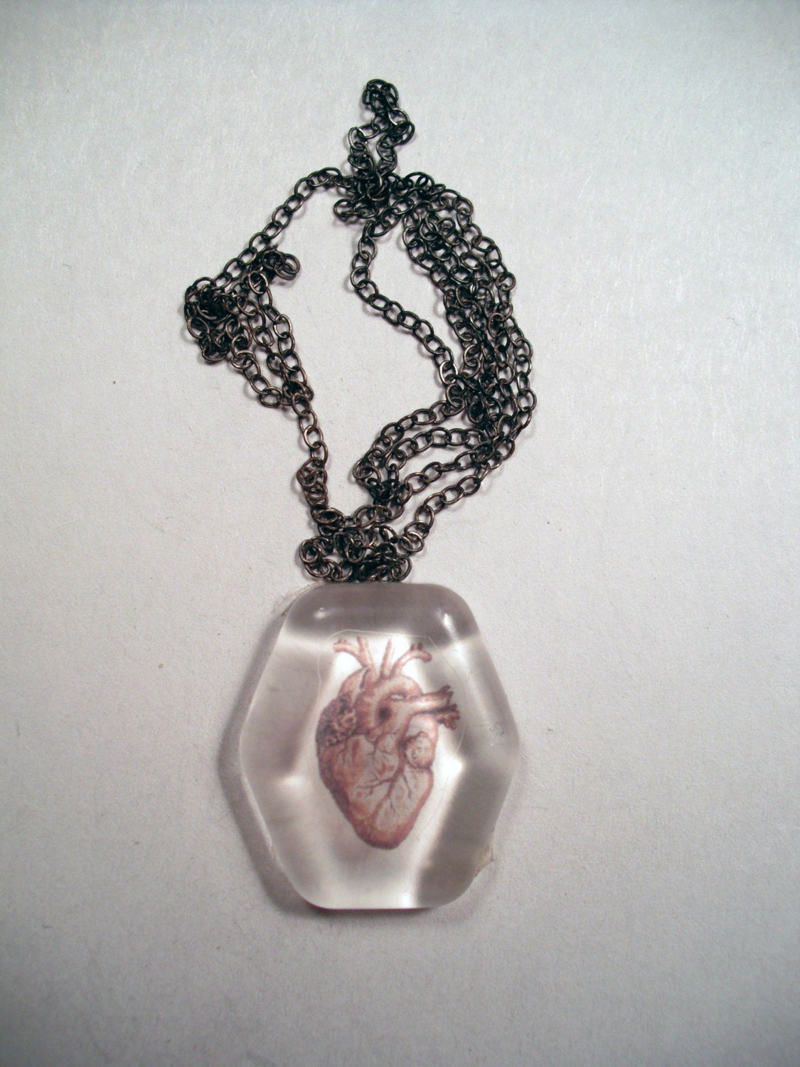 Clear small hexagon anatomical heart in red.