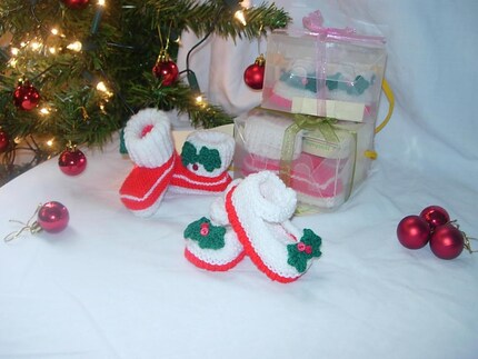 Limited Edition, Hand Knitted Baby's
First Christmas Bootees