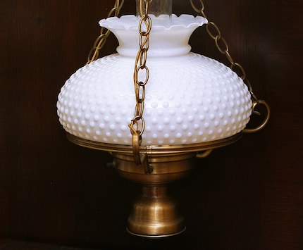 Large Vintage Hobnail Milk Glass Ceiling Lamp/Fixture