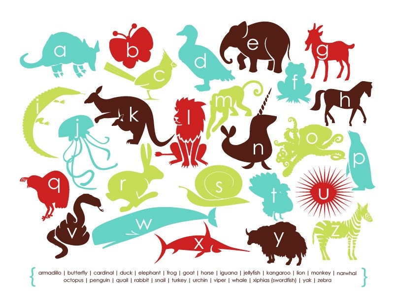 11x14 Modern Animal Alphabet Print - Child's Room - As seen on Ohdeedoh.com