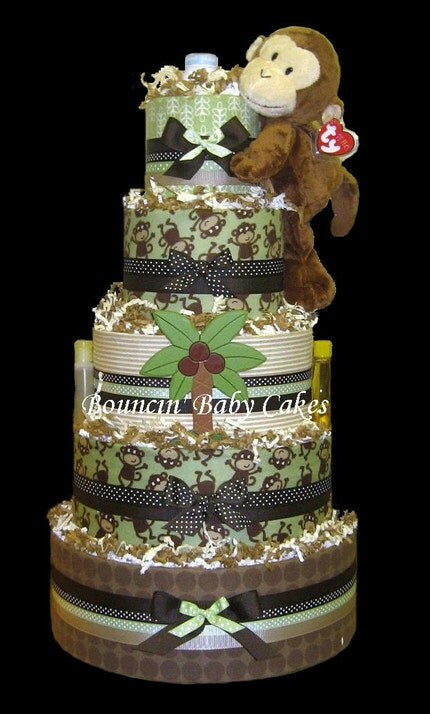 5 Tier Modern Monkey Jungle Baby Shower Diaper Cake
