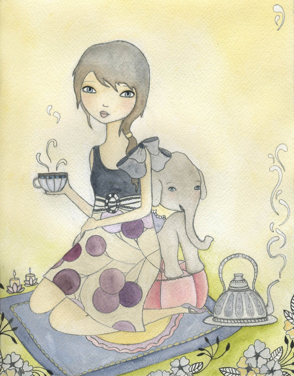 Elephant Tea Jungle Girl Nursery Art Print