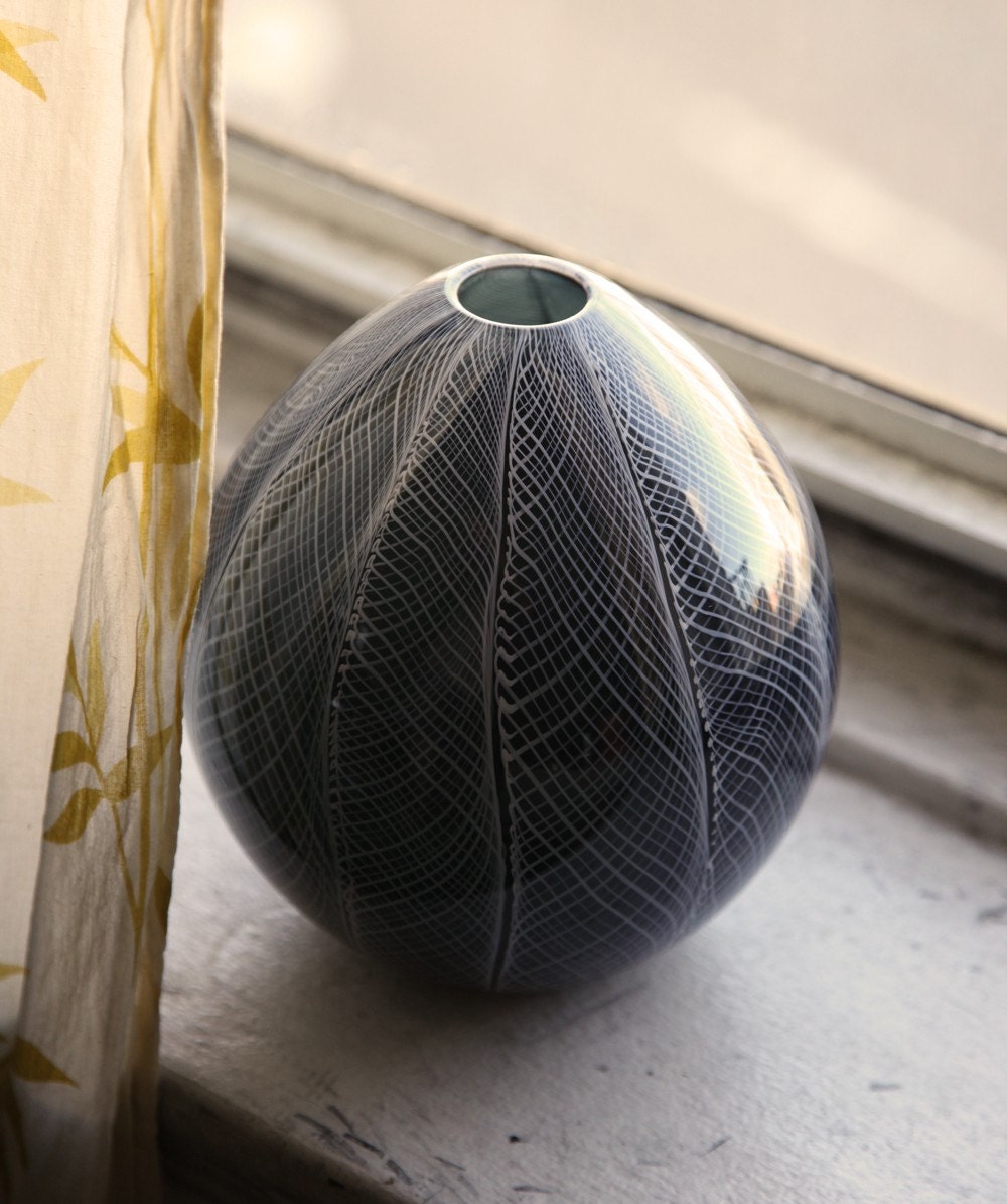 Charcoal and White Blown Glass Vase