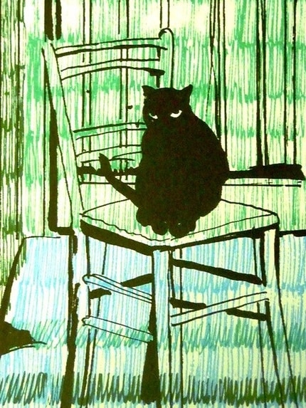 MEOW -- Vintage Original Signed 1970s Silkscreen for CAT LOVERS - Signed and Numbered by Artist