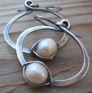 BUY 2 GET 1 FREE WEEKEND - ALL ITEMS - Artisan Forged Sterling and Pearl Hoops