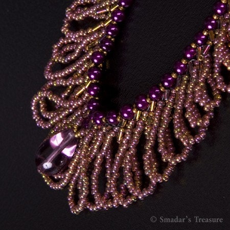 Purple, Pink and Bronze V Shape Fringe Necklace