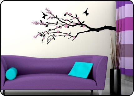 CHERRY BLOSSOM TREE BRANCH with BIRD Wall Decal by TouchOfVinyl
