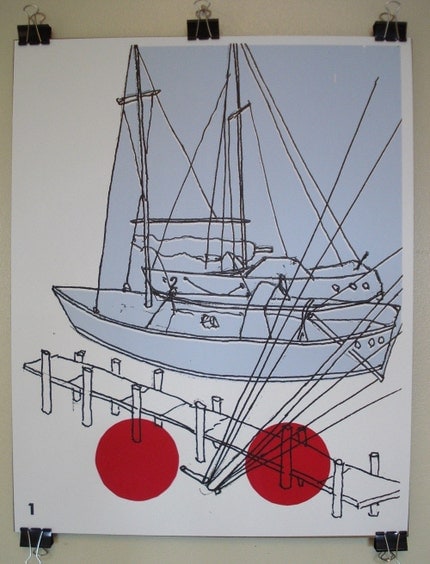 16 x 20 inches - Down By The Seaside - Screen Printed Art Poster