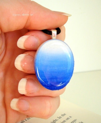 Blue Fade.  Handpainted Art Pendant Necklace.