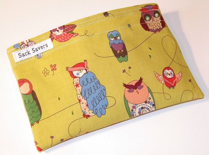 Green Spotted Owl Eco Friendly Reusable Handmade Snack Bag