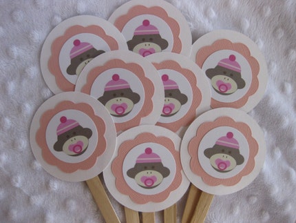 sock monkey baby cupcake toppers