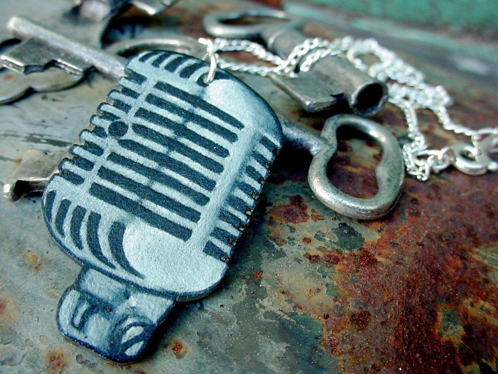 classic vintage microphone  necklace