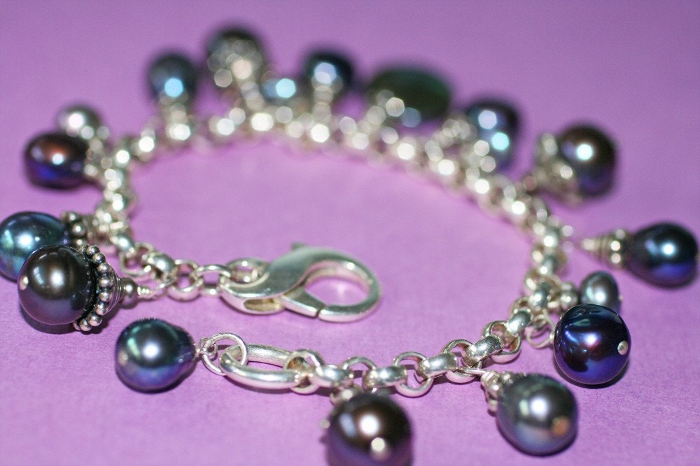Purple Freshwater Pearl Charm Bracelet