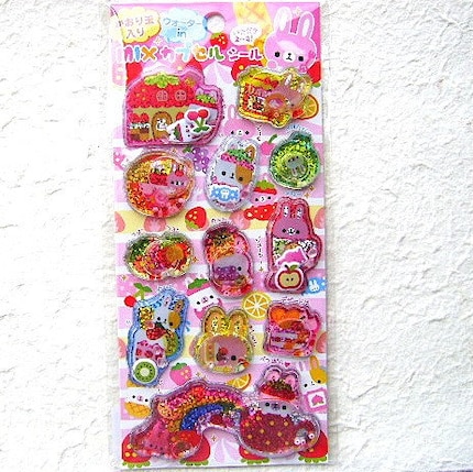 Kawaii Glittery Water And Beads In Stickers Fruits Bunny By Kamio Japan L Size (S164)