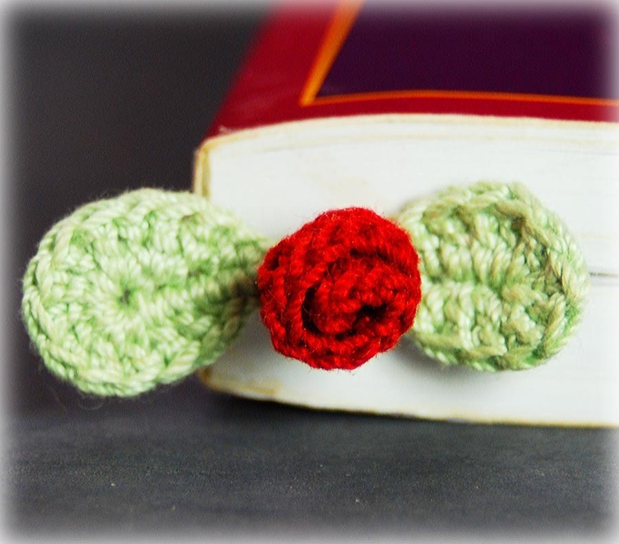 handmade, rosebud, bookmark, crocheted,red