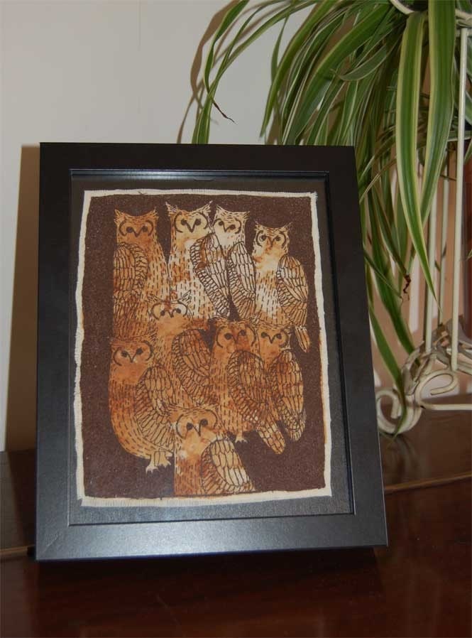 Embroidered art work - Parliment of Eagle Owls ON SALE