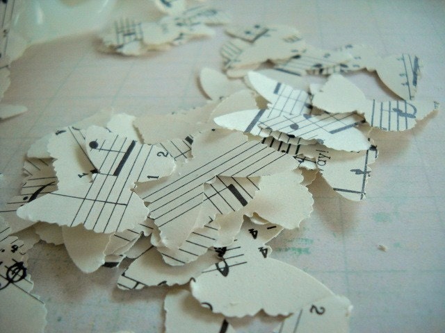 Charming Vintage Music Sheet Paper Punched Butterflies Set of 50