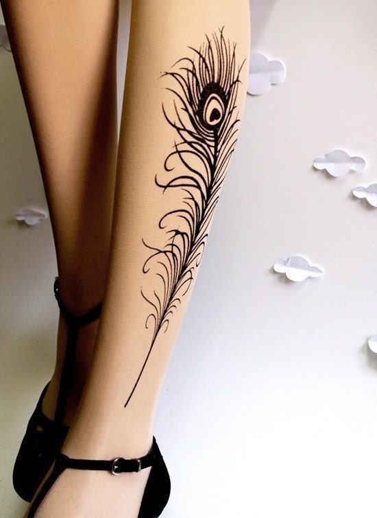 Peacock Feather Tattoo Print Tights by post These are so dainty and classy