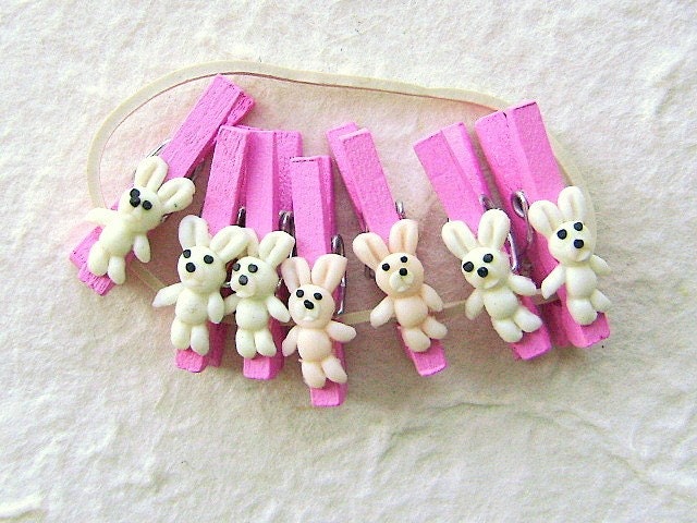 Kawaii Cute Japanese Mini Wood Clothes Pins Lavender  Color With A Mouse