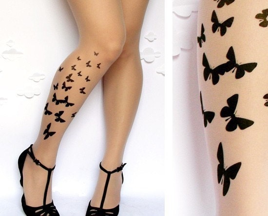 LARGE/EXTRA LARGE sexy BUTTERFLY tattoo tights / stockings full length pantyhose ULTRA PALE