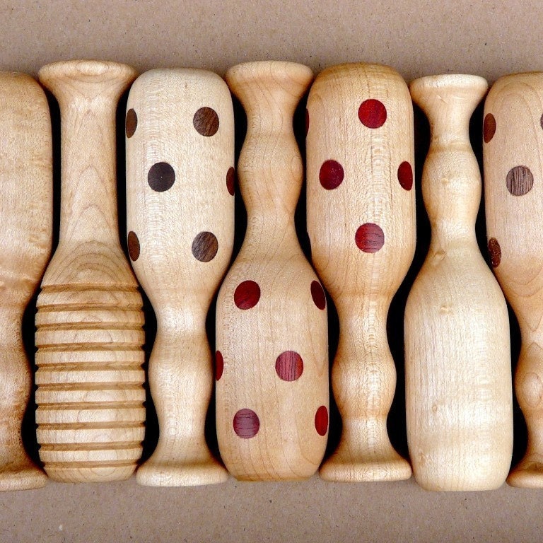 organic RATTLE brown polka dot Maple and Walnut wooden baby - infant