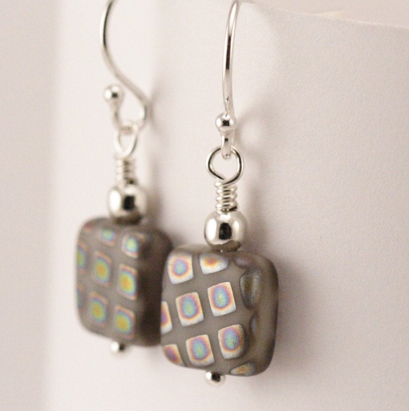 Free Shipping - Silver Geometric Earrings With Diagonal Squares