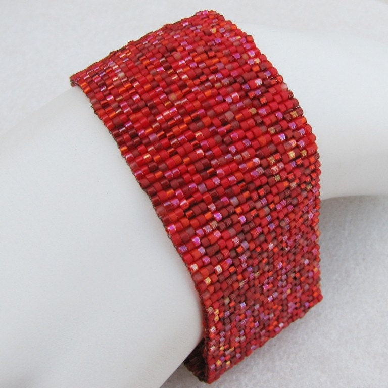 Some Like it Hot, Red Hot Peyote Cuff Bracelet  (2471)