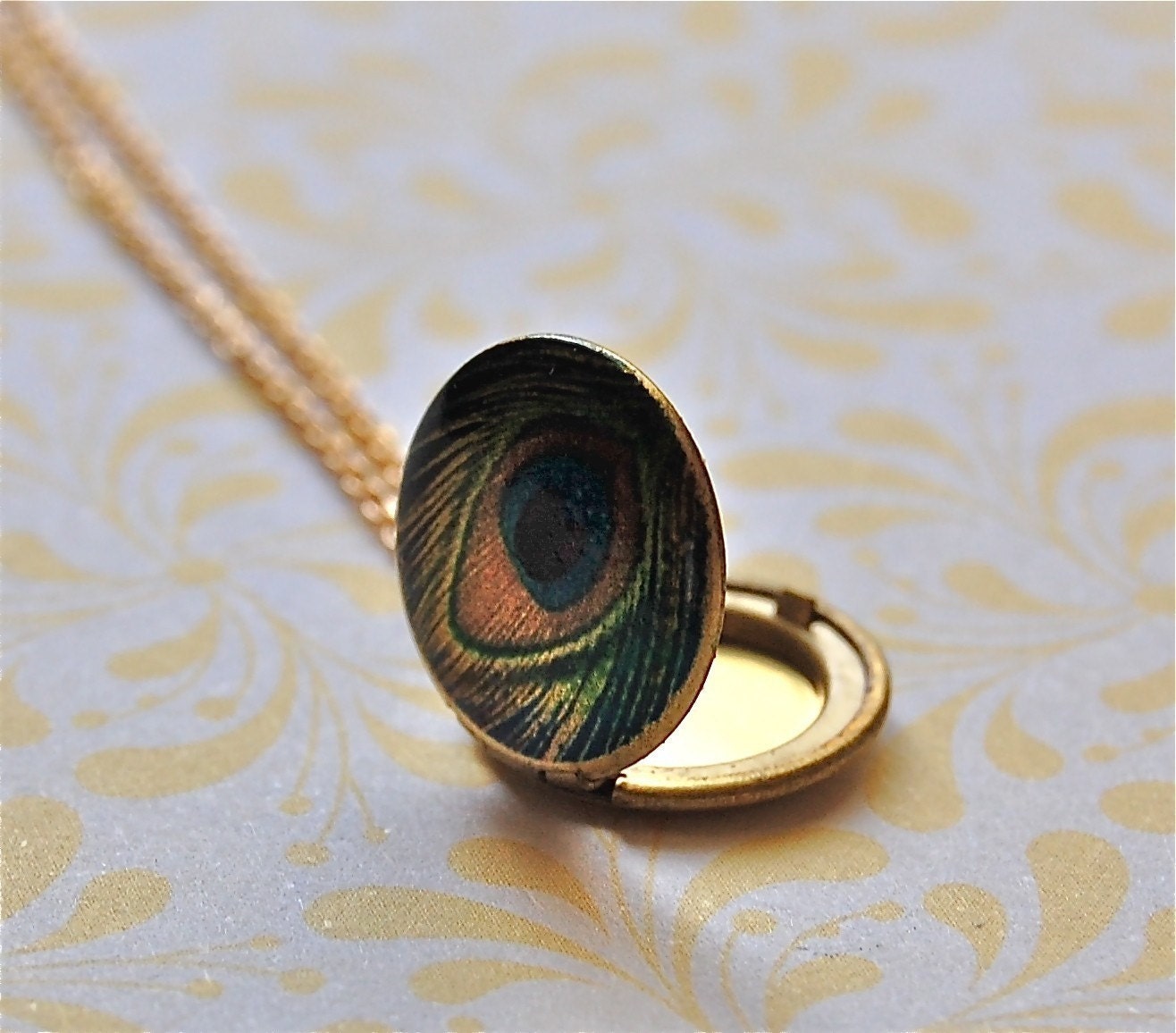 The Tiniest Peacock Feather Locket - Vintage
