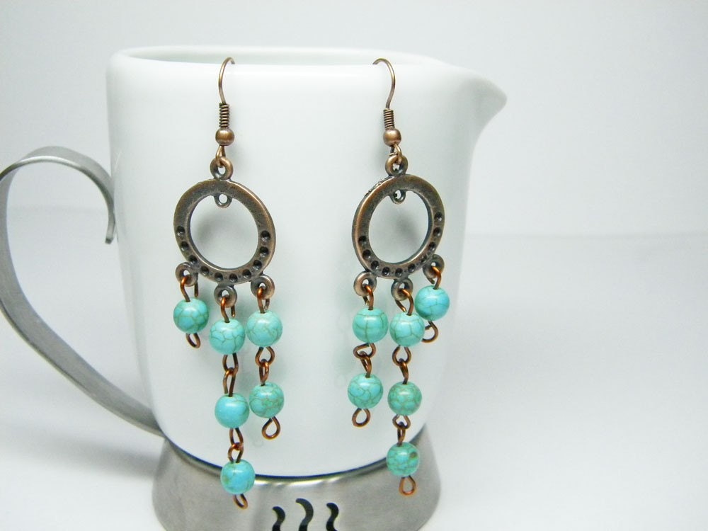 copper asymmetrical Teal Chain earrings