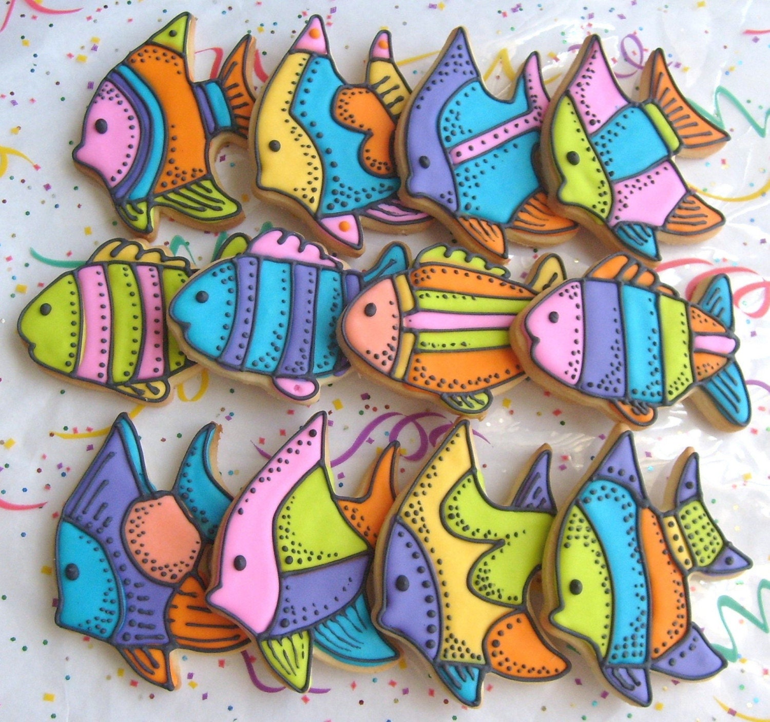 Tropical Fish Decorated Cookie Favors - Fish Cookies - Fish Decorated Cookies - 1 Dozen