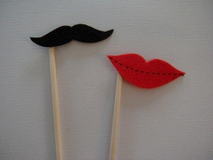 Mustache and Lips on a Stick - The Couple