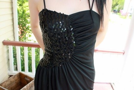 Vtg Sequin All Night Long Black Dress