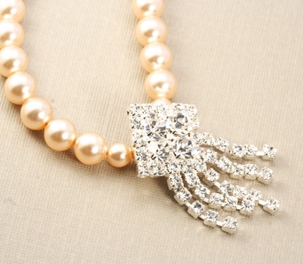 Blush Pearl and Rhinestone Bridal Necklace